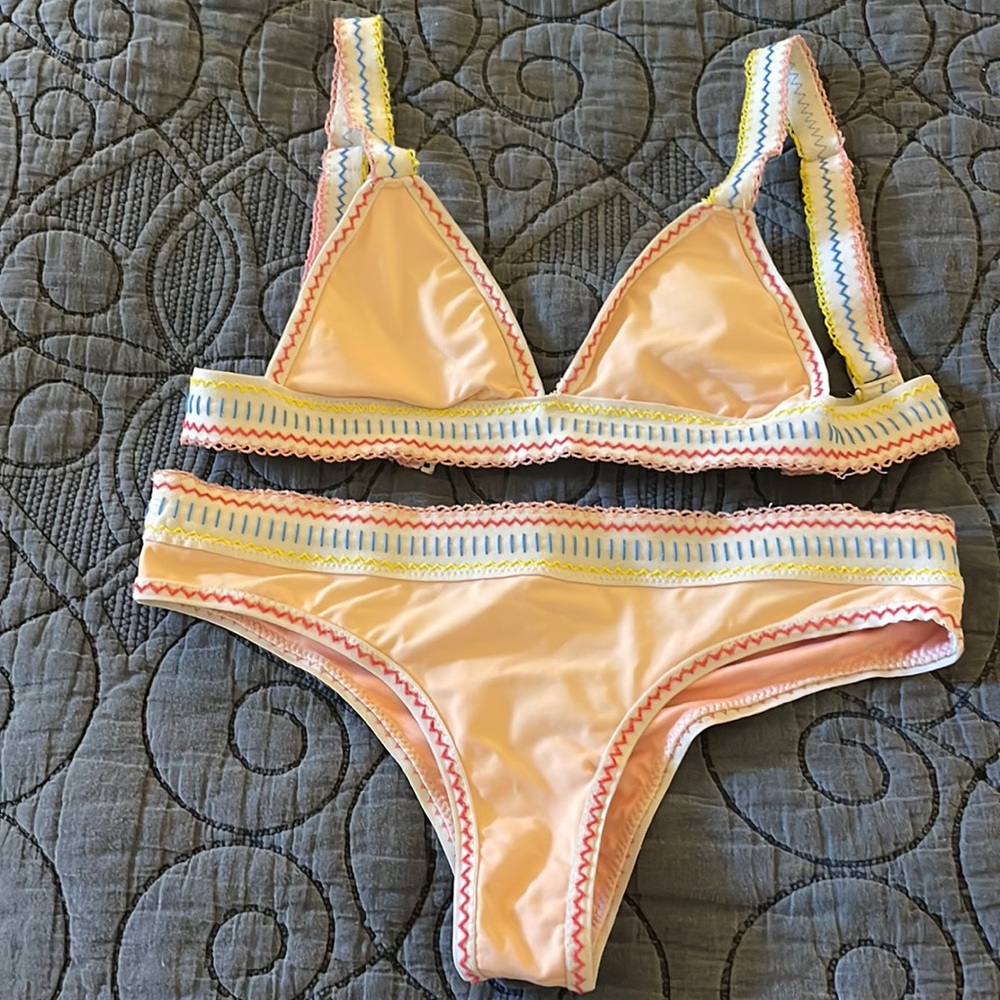 Agua Bendita pink Bikini with stitching from Revolve- Small